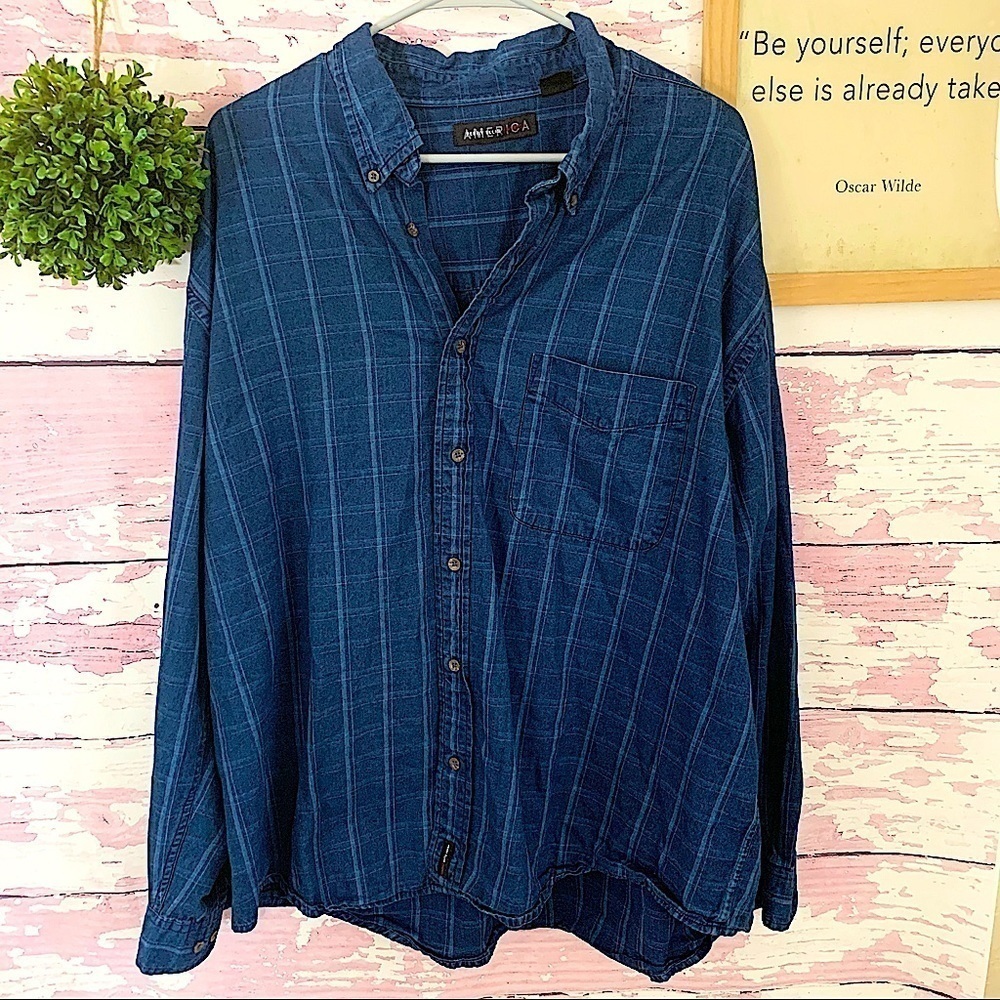 PERRY ELLIS AMERICA Blue Plaid Button Up Shirt 2X